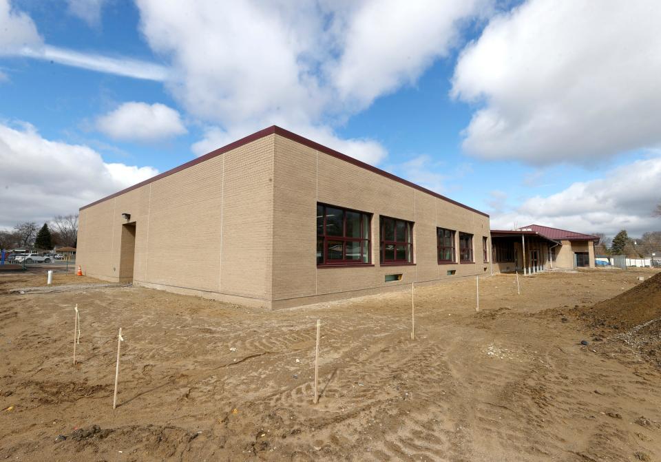 The exterior of an addition under construction inside of Highview Elementary in the Crestwood School District in Dearborn Heights on Friday, March 17, 2023. The school district is in the middle of spending more than $6 million in COVID-19 relief funds to build new classrooms. This new addition adds 6,060 square feet to the elementary school.