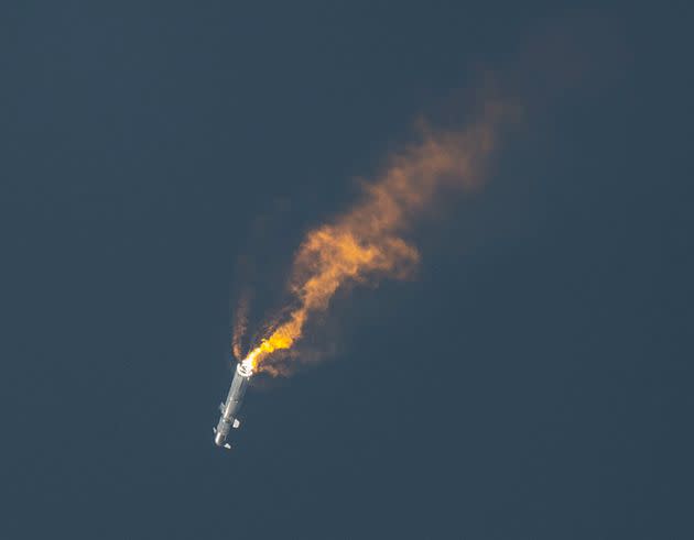 SpaceX's Starship spacecraft and Super Heavy rocket explodes after launch from Starbase on April 20, 2023.