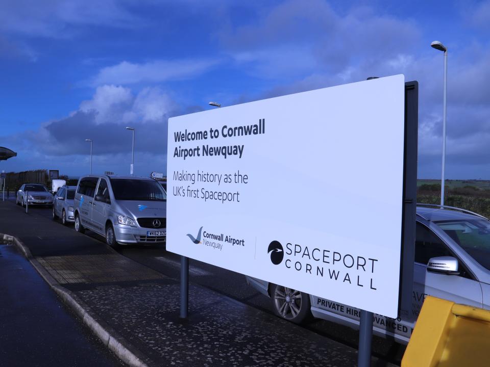 Sign for Cornwall Airport Newquay.