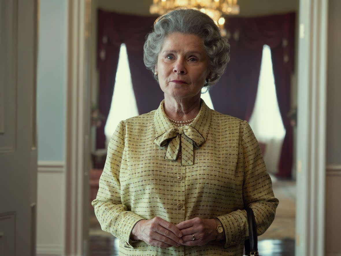 Imelda Staunton as Queen Elizabeth in Season 5 of Netflix's The Crown. It's one of many anticipated series launching later this year.  (Alex Bailey/Netflix - image credit)