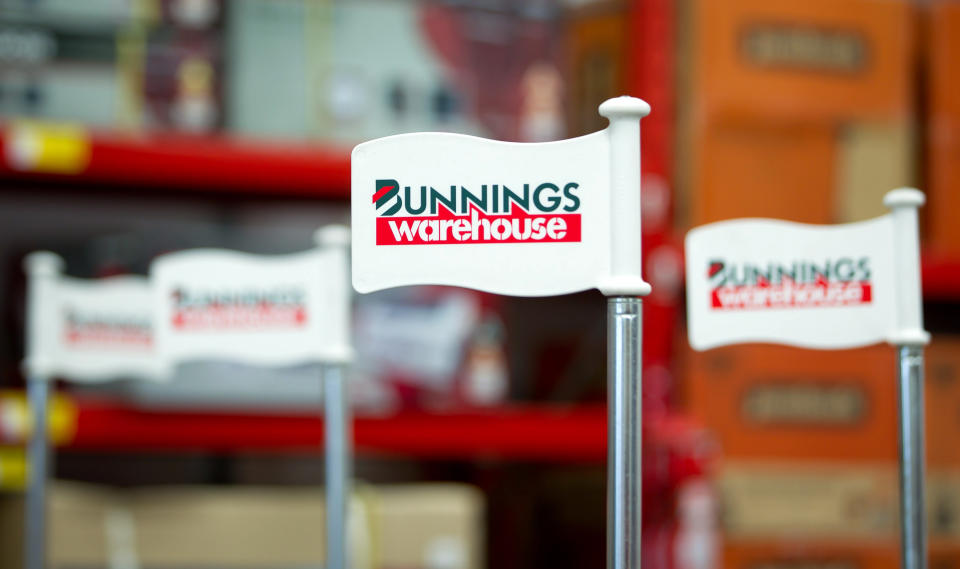 The Bunnings logo is displayed at one of their warehouse outlets in Sydney, Australia, on Thursday, Jul 28, 2011. Photographer: Ian Waldie/Bloomberg   ***Local Caption***  