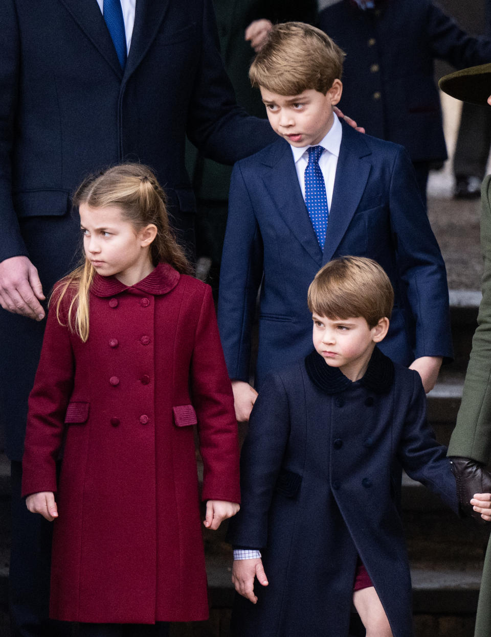 <p>Charlotte, George, and Louis at Sandringham on Christmas Day 2022. (Getty Images)</p> 