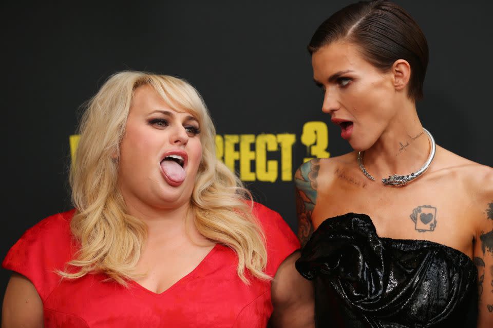 Rebel Wilson and Ruby Rose at the Sydney premiere of Pitch Perfect 3. Source: Getty