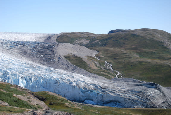 Russell Glacier, a tongue of the Greenland Ice Sheet, fills a tundra valley near Kangerlussuaq.