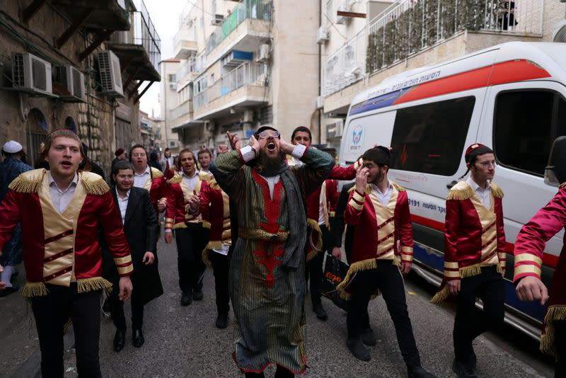 COVID-19 restrictions during Purim in Ultra-Orthodox neighbourhood of Mea Shearim in Jerusalem