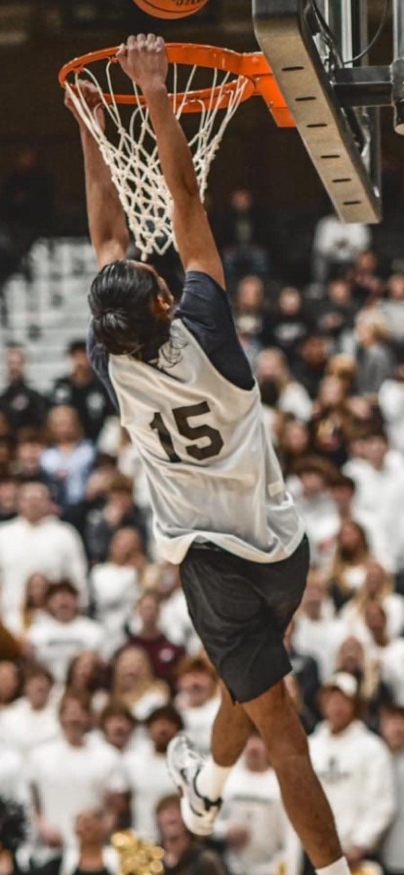 Noblesville's Kuljeet Mehra just misses a dunk attempt in Noblesville's Unified basketball game against Westfield.