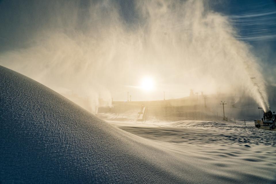 Mount Brighton uses 67 snow machines to cover the ski slopes with snow on Dec. 26, 2023.