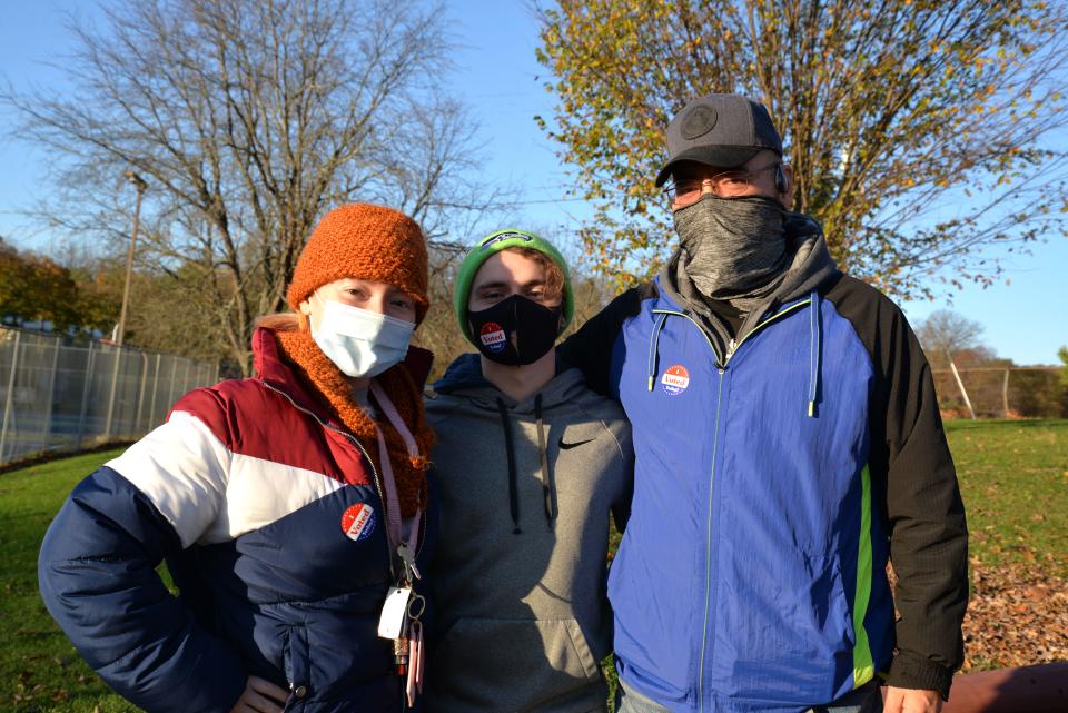 From left to right: Oshie Mellon, Donavon Mellon and Donald Mellon. Donald, the father, went with his two children to Gypsy Hill Park Gym in Staunton on Election Day on Nov. 3, 2020.