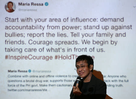 Rappler CEO and Executive Editor Maria Ressa speaks in an event attended by law students at the University of the Philippines College of Law in Quezon City, Metro Manila, Philippines, March 12, 2019. Picture taken March 12, 2019. REUTERS/Eloisa Lopez
