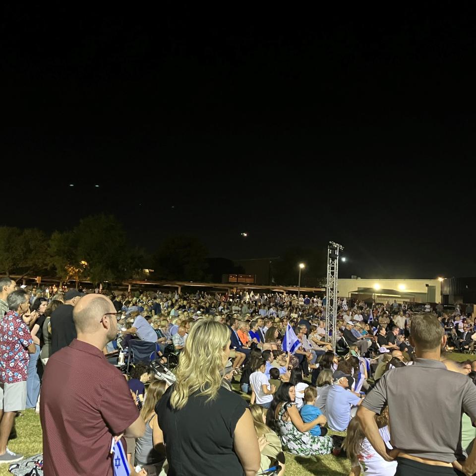 At least 1,000 people gathered at Ina Levine Jewish Community Campus in Scottsdale on Oct. 9, 2023, in support of those affected by violence after Hamas militants led an attack at the Gaza-Israel border.