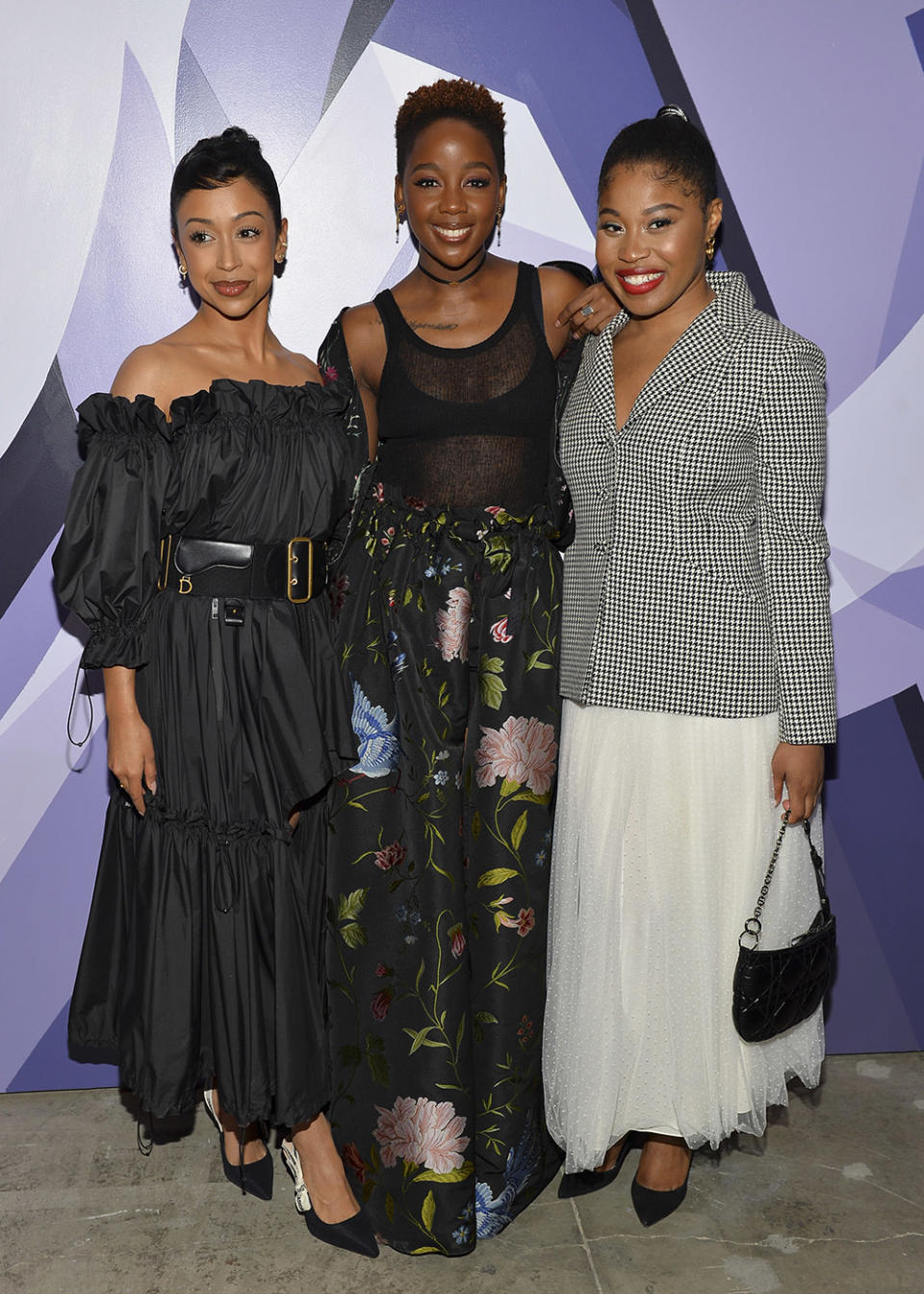 (L-R) Liza Koshy, Thuso Mbedu, and Dominique Fishback attend Dare In Gris Dior The Grey Zone Opening on April 11, 2023 in Los Angeles, California.