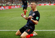 Soccer Football - World Cup - Semi Final - Croatia v England - Luzhniki Stadium, Moscow, Russia - July 11, 2018 Croatia's Ivan Perisic celebrates scoring their first goal REUTERS/Darren Staples