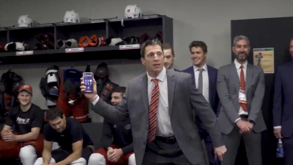 The Carolina Hurricanes serenaded their coach's dad with a hearty rendition of 