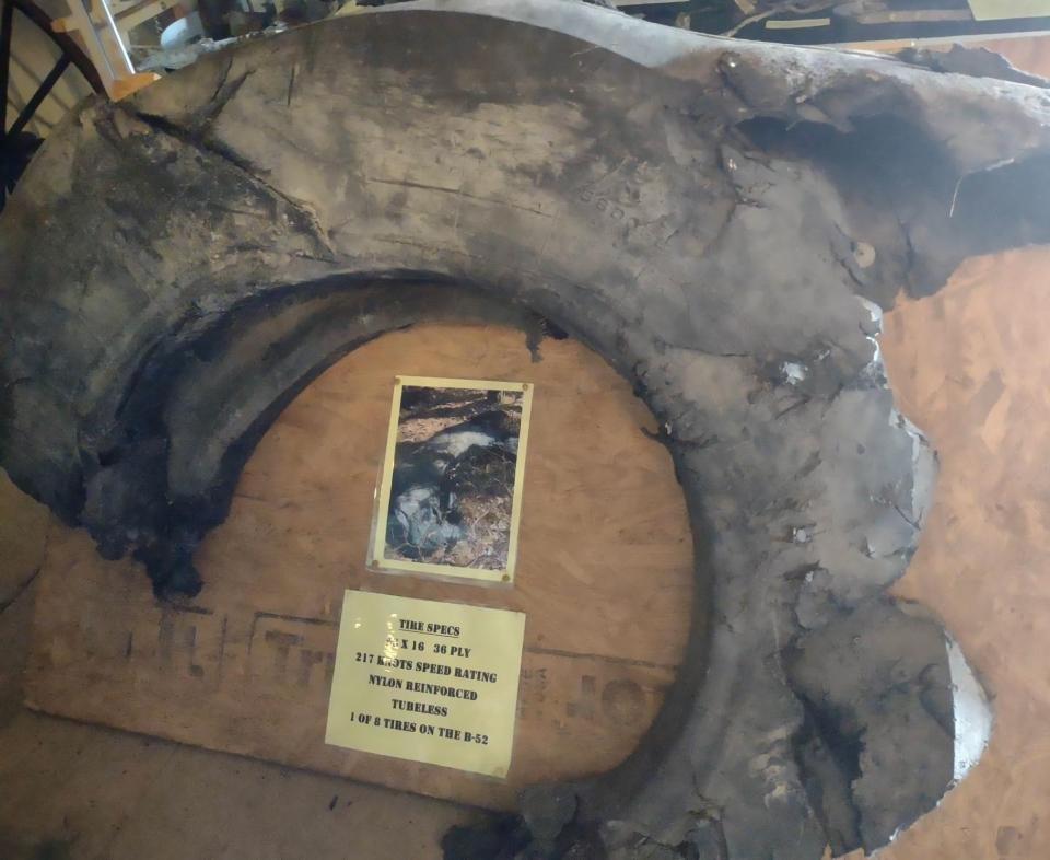 A tire from the B-52 bomber crash in Denton in 1961 is one of several artifacts on display at the Denton Farm Park.
