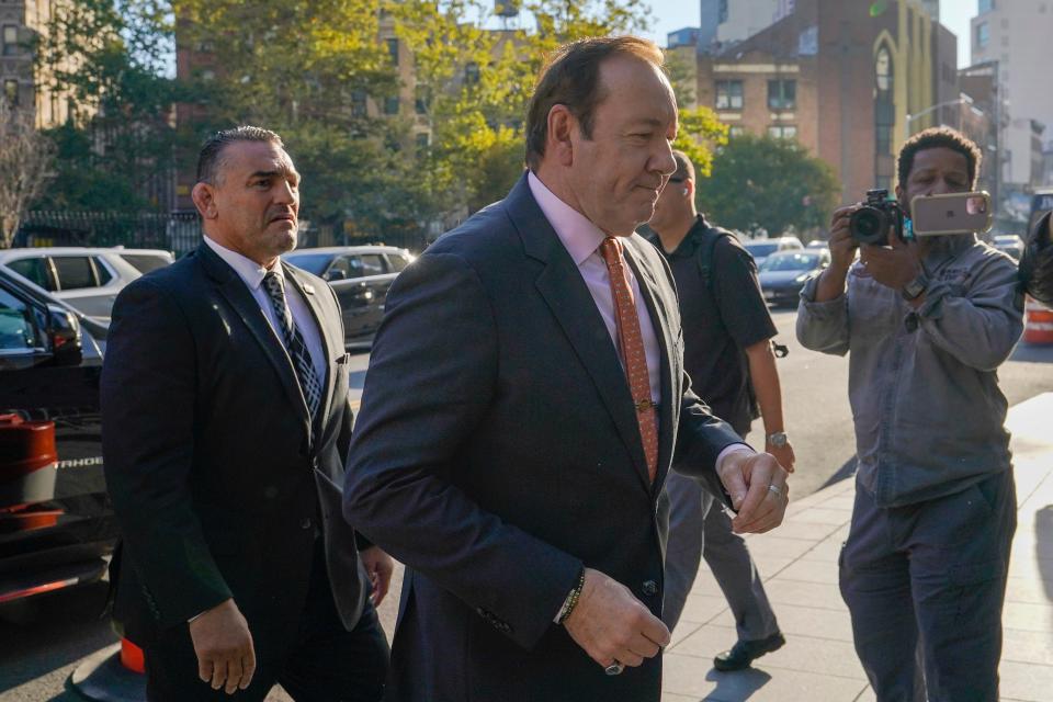 Kevin Spacey arrives at Federal court for his civil lawsuit trial, Wednesday, Oct. 12, 2022, in New York.