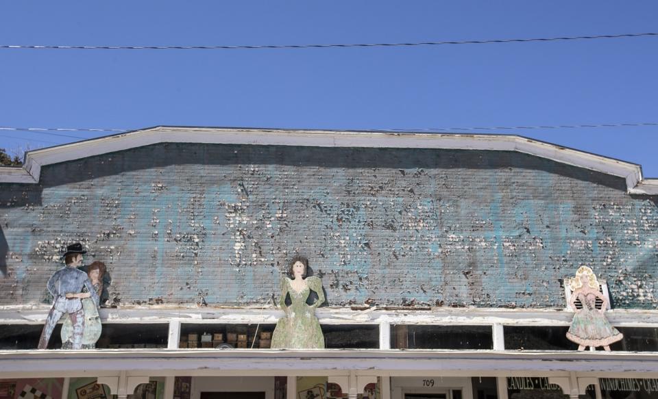 Peeling paint on an old dance hall on Main Street in Pioche, Nevada.