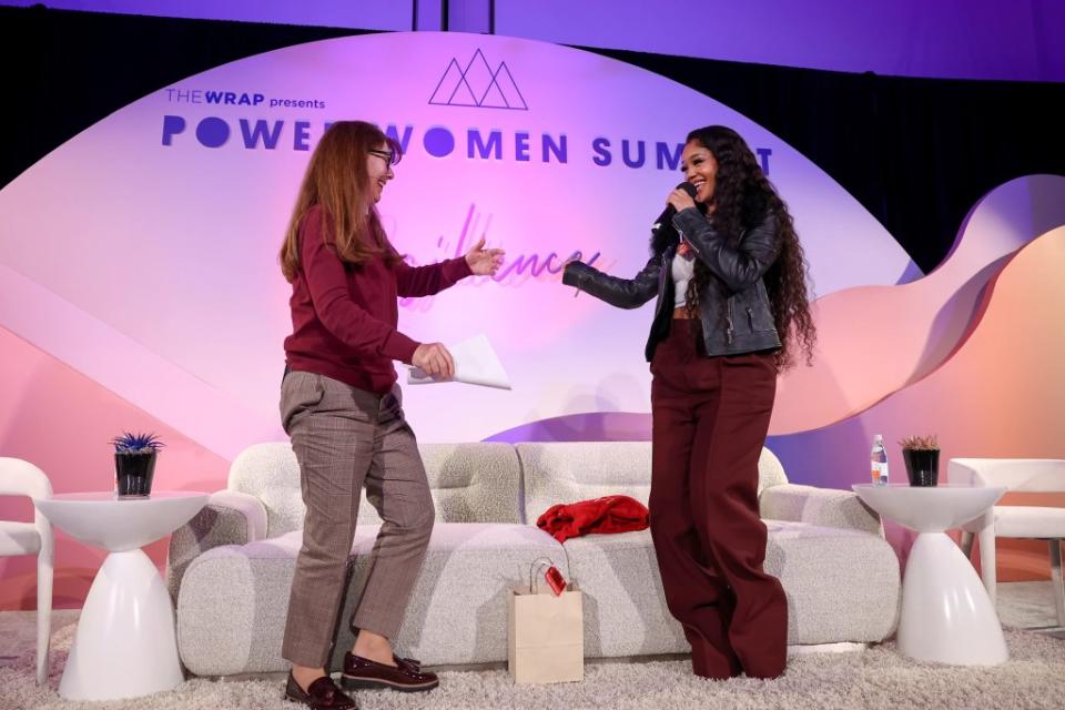 (L-R) Dr. Stacy Smith and Saweetie at The Wrap's Power Women Summit, Maybourne Hotel, Beverly Hills, California on Dec 5, 2023.