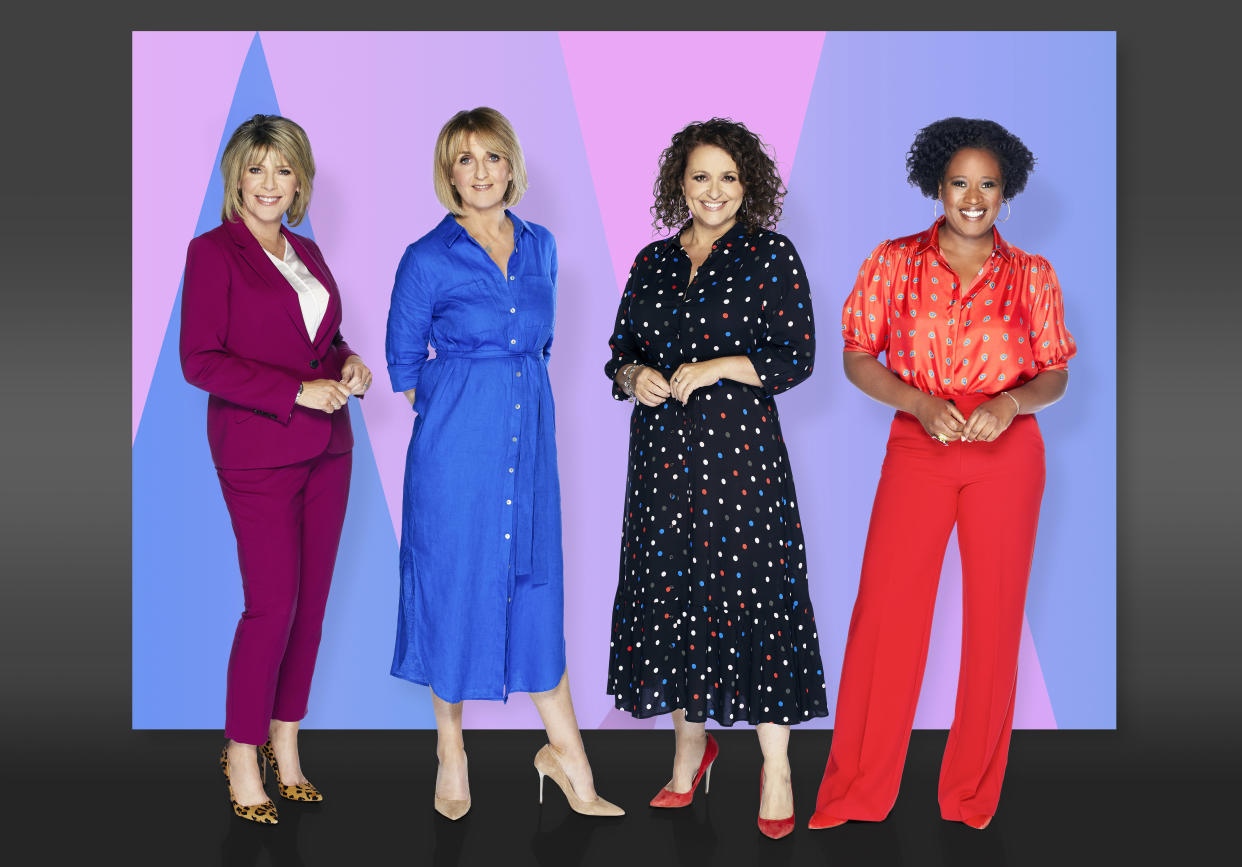 EDITORIAL USE ONLY
From ITV Daytime

LOOSE WOMEN
Weekdays on ITV 

PICTURED: (l-r) Ruth Langsford, Kaye Adams, Nadia Sawalha and Charlene White

(C) ITV 

Photographer Nicky Johnston

For further information please contact PETER GRAY
07831 460 662 Peter.gray@itv.com

This photograph is © ITV and can only be reproduced for editorial purposes directly in connection with the  programme LOOSE WOMEN or ITV. Once made available by the ITV Picture Desk, this photograph can be reproduced once only up until the Transmission date and no reproduction fee will be charged. Any subsequent usage may incur a fee. This photograph must not be syndicated to any other publication or website, or permanently archived, without the express written permission of ITV Picture Desk. Full Terms and conditions are available on the website www.itv.com/presscentre/itvpictures




