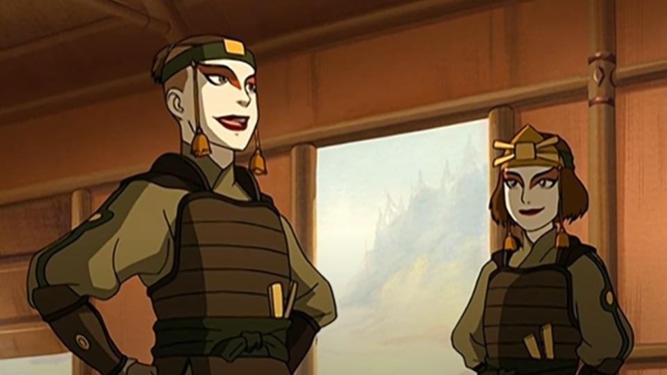 Sokka and Suki in Kyoshi Warrior makeup.