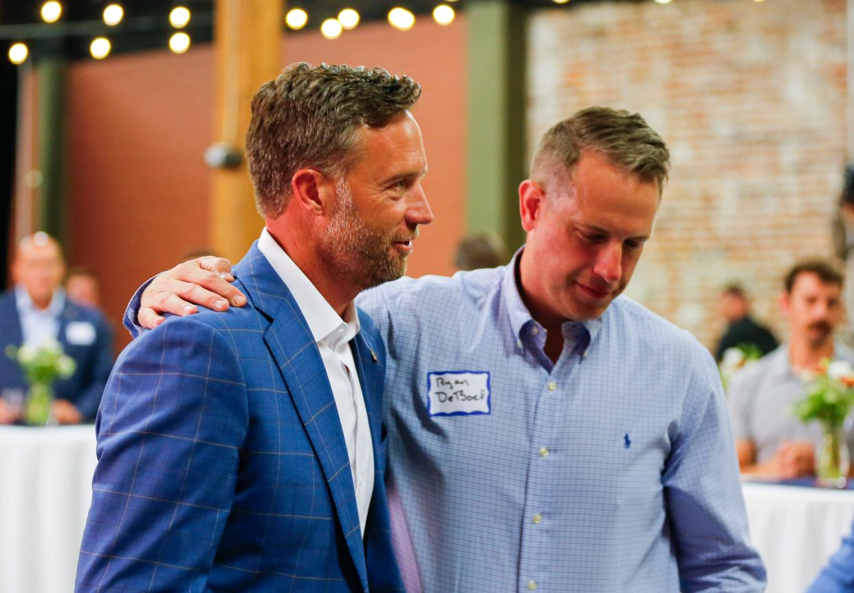 Missouri Lt. Gov. candidate Lincoln Hough thanks supporters after conceding to opponent David Wasinger during a campaign watch party on Tuesday, Aug. 6, 2024.