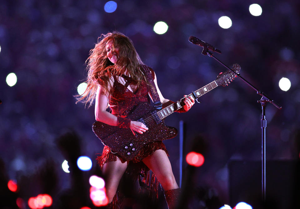 Colombian singer Shakira performs during the Pepsi Super Bowl LIV Halftime Show at Hard Rock Stadium on February 02, 2020 in Miami, Florida. (Photo by Maddie Meyer/Getty Images)