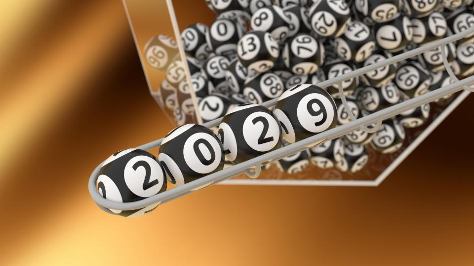 Lottery balls with numbers showing 2029