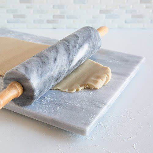 33) Polished Marble Rolling Pin with Wooden Cradle