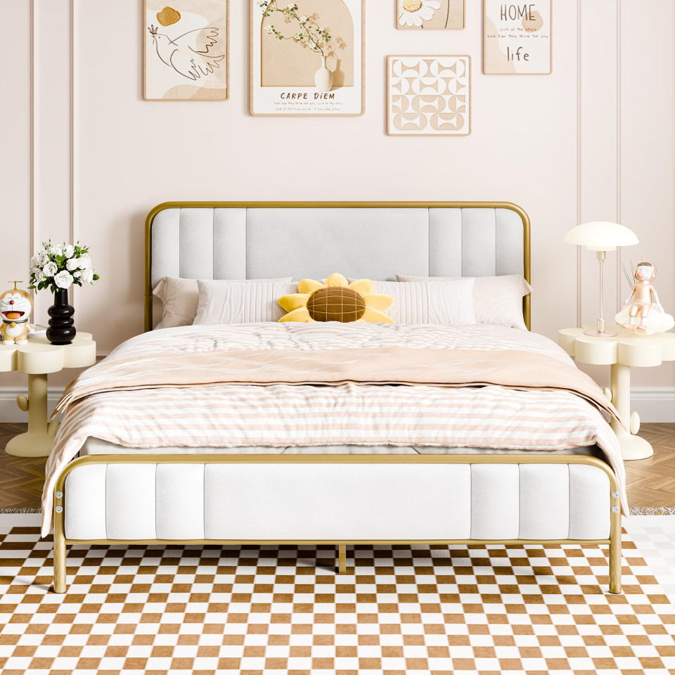 <p><a href="https://go.redirectingat.com?id=74968X1596630&url=https%3A%2F%2Fwww.walmart.com%2Fip%2FWalsunny-Gold-Queen-Size-Bed-Frame-with-Velvet-Fabric-Headboard-Metal-Platform-Bed-with-13-Storage-Space-Solid-Metal-Slats-Support%2F1327498416&sref=https%3A%2F%2Fwww.townandcountrymag.com%2Fstyle%2Fhome-decor%2Fg60430015%2Fbest-luxury-bed-frames%2F" rel="nofollow noopener" target="_blank" data-ylk="slk:Shop Now;elm:context_link;itc:0;sec:content-canvas" class="link ">Shop Now</a></p><p> Bed Frame with Velvet Fabric Headboard</p><p>walmart.com</p><p>$119.99</p><span class="copyright">Walmart</span>