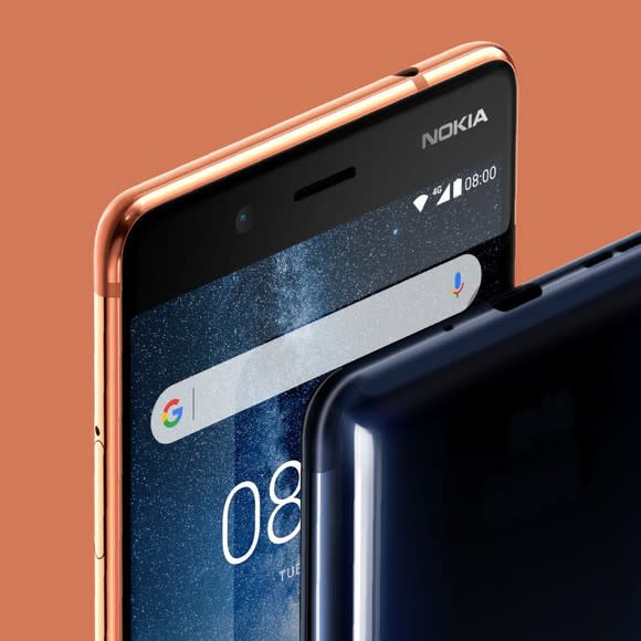 An up-close detail of a Nokia 8.