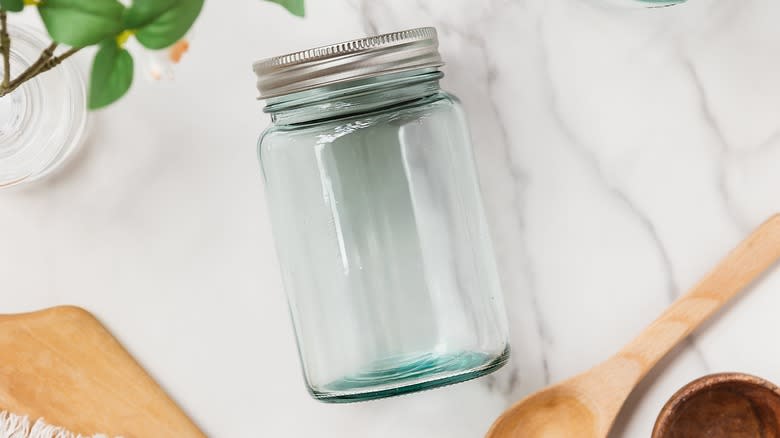 mason jar on marble counter