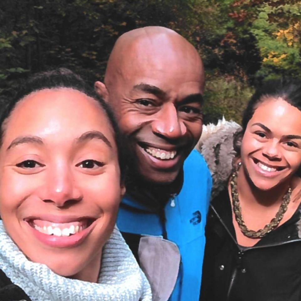 Tony Morris, with daughters Natalie and Rebecca Morris (PA)