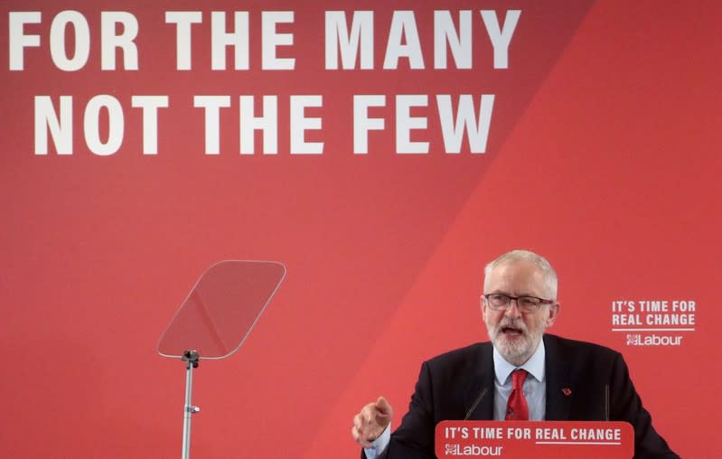 Britain's opposition Labour Party leader Jeremy Corbyn speaks about Brexit during a general election campaign meeting in Harlow