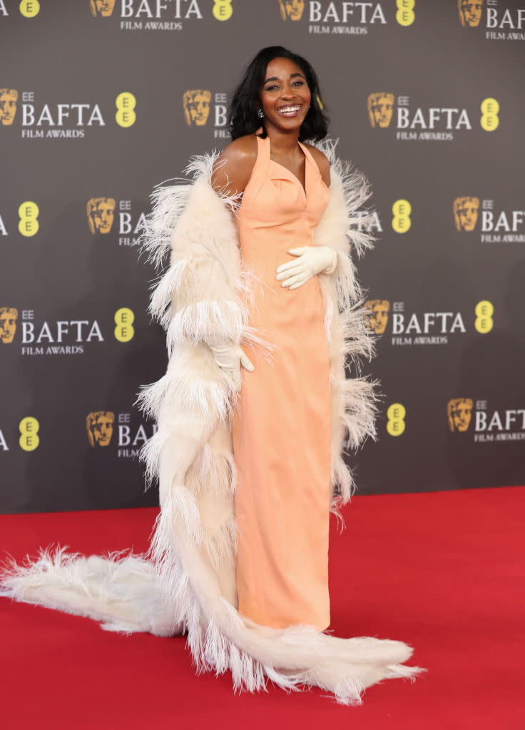 LONDON, ENGLAND - FEBRUARY 18: Ayo Edebiri  attends the 2024 EE BAFTA Film Awards at The Royal Festival Hall on February 18, 2024 in London, England. (Photo by Mike Marsland/WireImage)