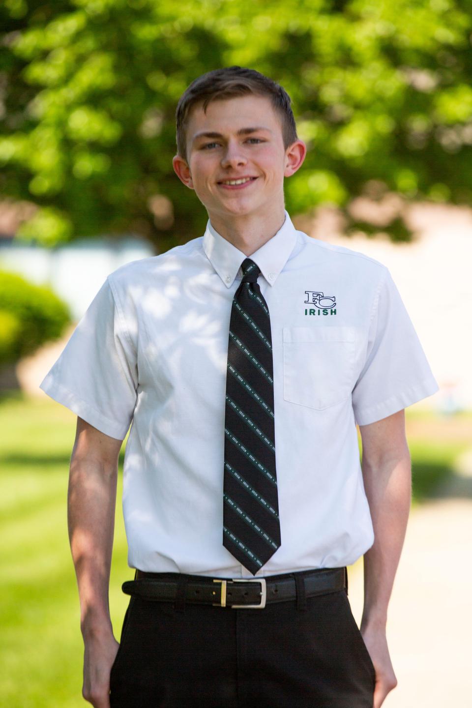 Fisher Catholic outstanding senior Luke Sharp outside of Fisher Catholic High School in Lancaster, Ohio on May 11, 2022.