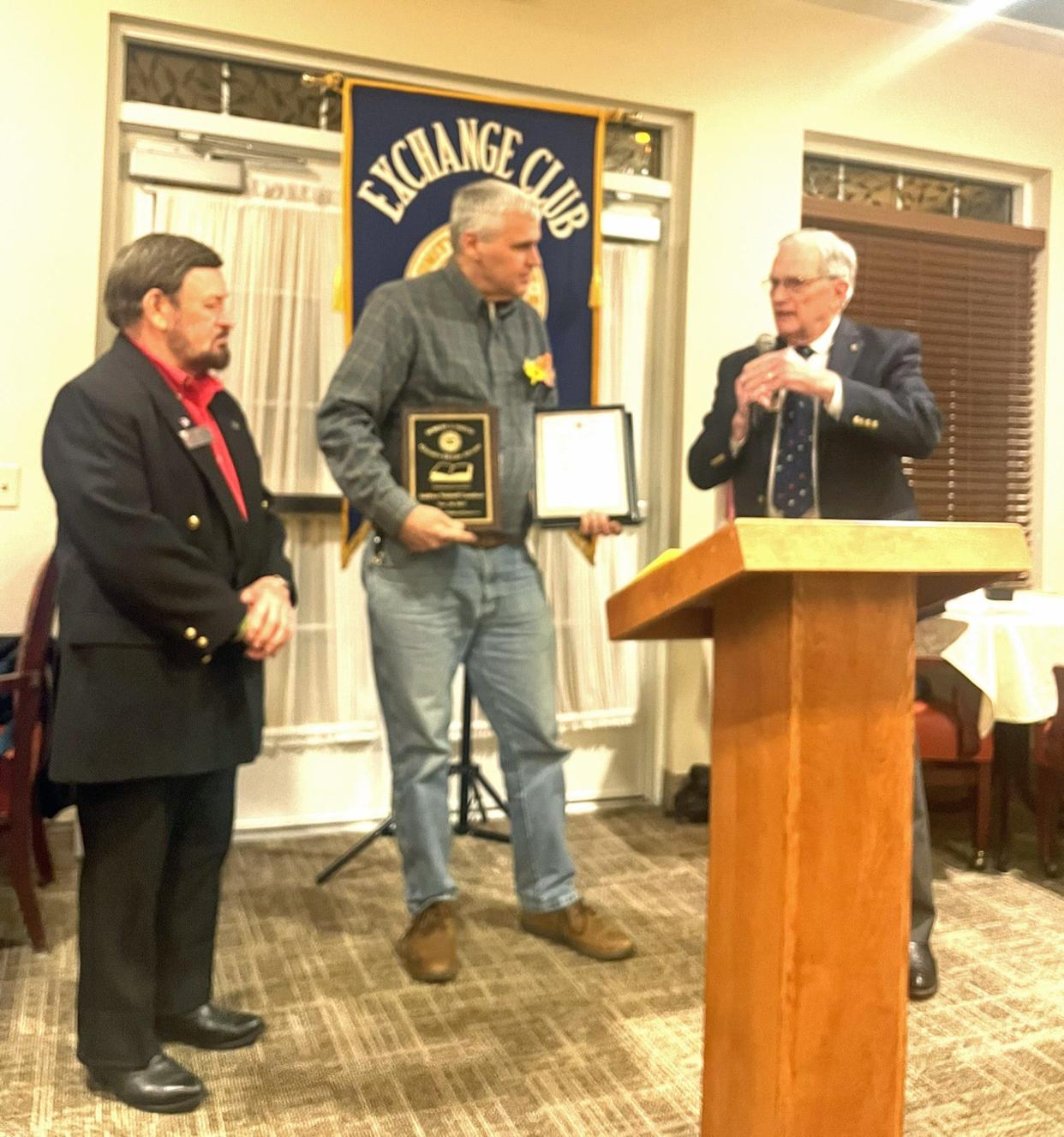 Bryan Goodson accepts the Robert J. Smith Golden Deeds award on behalf of his late wife, Andrea Goodson, during the award banquet on Tuesday, Nov. 28, 2023, at SpiritTrust Lutheran, The Village at Utz Terrace, in West Manheim Township.