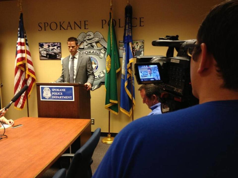 Spokane police Capt. Eric Olsen speaks during a 2015 press conference in Spokane about the search warrants they served in Franklin County and discovery of a large volume of sex act recordings after searching Richard J. Aguirre’s home. He was later arrested in the death of Ruby J. Doss, 27, who was found beaten and strangled in Spokane in 1986.