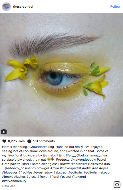 Makeup artists have been gluing fresh and dried flower to their faces for the latest floral eye makeup trend blowing up Instagram.