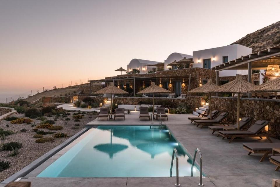 <p>For a chic island escape look no further than <a href="https://www.booking.com/hotel/gr/ypseli-anafi-39-s-hive.en-gb.html?aid=1922306&label=best-hotels-greece" rel="nofollow noopener" target="_blank" data-ylk="slk:Ypseli Anafi Hive;elm:context_link;itc:0;sec:content-canvas" class="link ">Ypseli Anafi Hive</a> on the small island of Anafi, just east of Santorini. Perched on the south coast of the island, near the beach of Roukounas, this oh-so stylish boutique hotel is named after the traditional clay beehives found on the island. Steps from a handful of beautiful and secluded beaches, there are just eight suites, but each can sleep up to six and comes decorated with a deliciously rustic vibe: think raffia chairs, natural woods and macrame light shades, plus a private terrace with spectacular views over the Aegean.</p><p>Although there's no restaurant, a traditional Anafi breakfast is included and can be enjoyed by the pool and under the gaze of Mount Kalamos, one of the highest rocks in the Mediterranean.</p><p><a class="link " href="https://www.booking.com/hotel/gr/ypseli-anafi-39-s-hive.en-gb.html?aid=1922306&label=best-hotels-greece" rel="nofollow noopener" target="_blank" data-ylk="slk:CHECK AVAILABILITY;elm:context_link;itc:0;sec:content-canvas">CHECK AVAILABILITY</a></p>