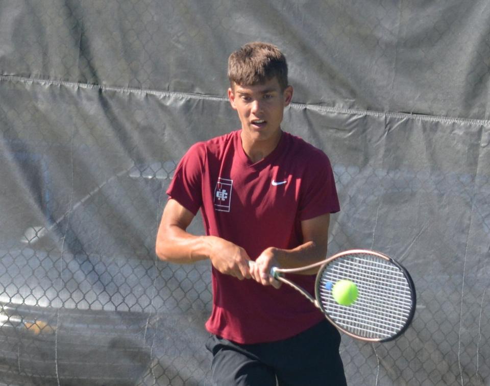 Holland Christian's Evan Disselkoen was a flight champion at the OK Green Conference finals on Friday at Holland.