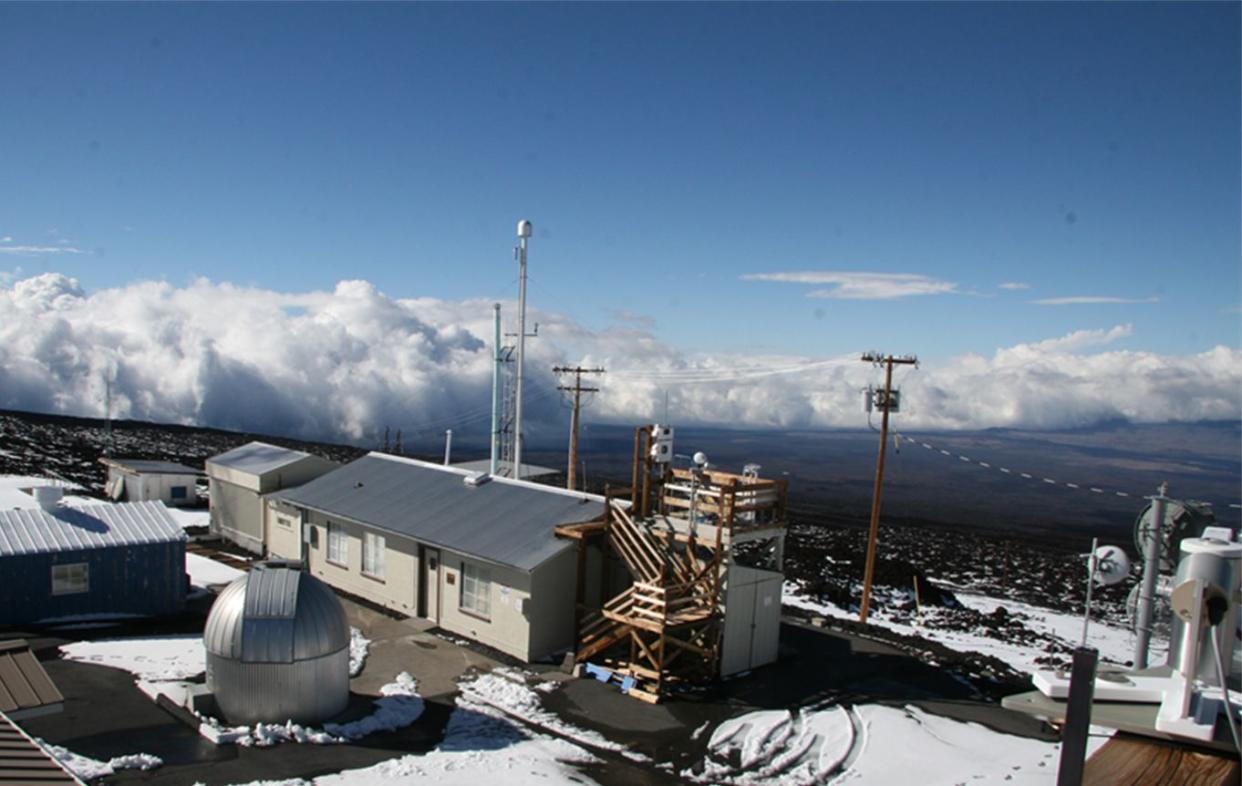 The Mauna Loa Observatory in Hawaii is a benchmark site for measuring carbon dioxide, or CO2. NOAA and the Scripps Institution of Oceanography make independent measurements from this station on the slopes of Mauna Loa volcano. 