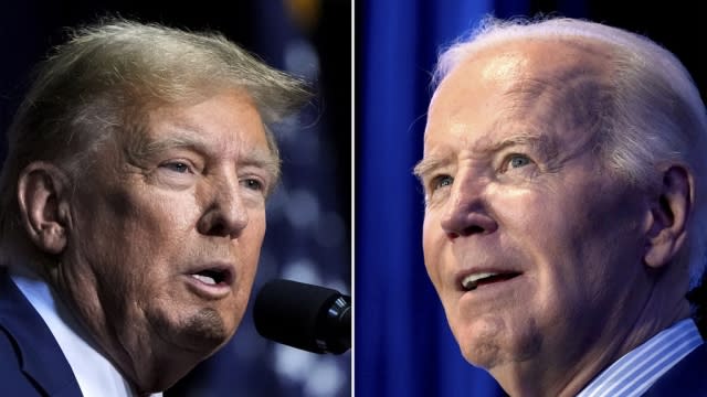 Combination photo shows former President Donald Trump, left, and President Joe Biden.