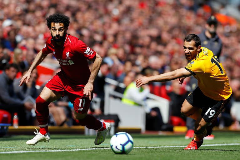 Mo Salah en acción frente a Wolverhampton