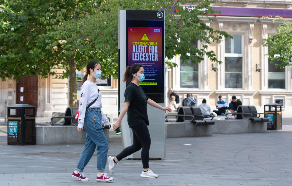 An NHS public safety message in Leicester after the Health Secretary Matt Hancock imposed a local lockdown following a spike in coronavirus cases in the city.