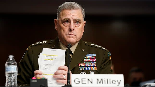 Chairman of the Joint Chiefs of Staff Gen. M Milley attends a Senate Armed Services Committee hearing on the conclusion of military operations in Afghanistan and plans for future counterterrorism operations, Tuesday, Sept. 28, 2021.