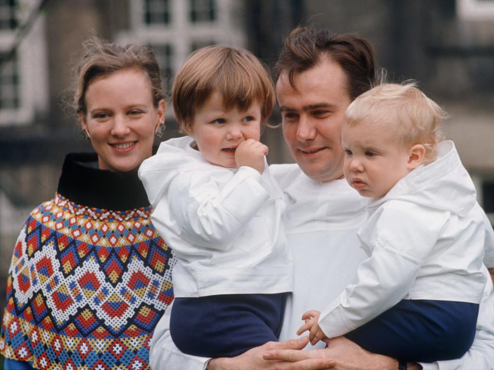 Queen Margrethe of Denmark and her husband Prince Consort Henrik with their children Princes Frederik and Joachim during a visit to Greenland in 1970.