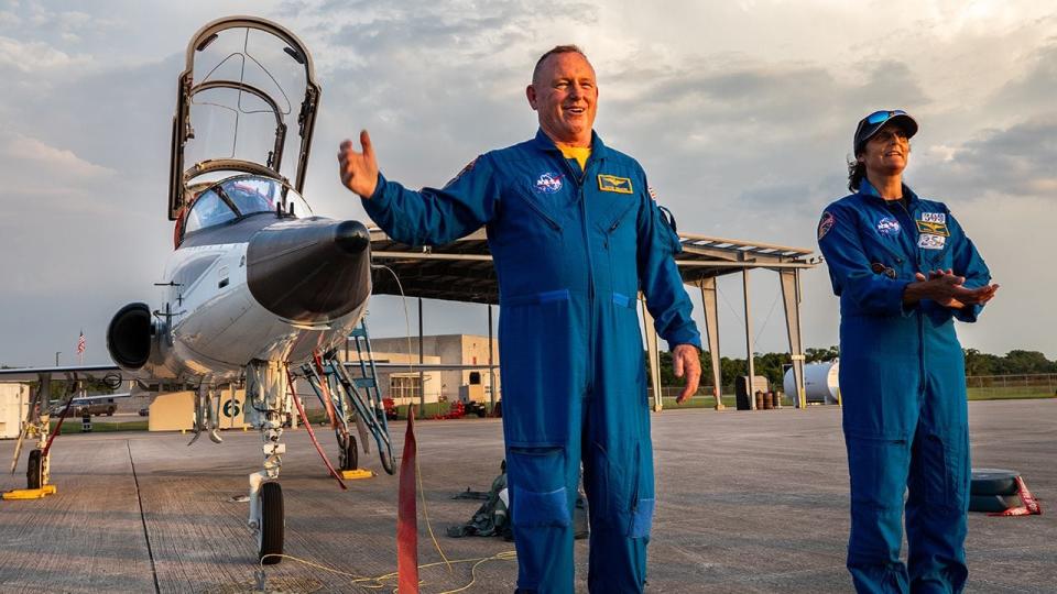 NASA astronauts Butch Wilmore and Suni Williams arrive back at the Launch and Landing Facility at the agency’s Kennedy Space Center in Florida on Tuesday, May 28, 2024, ahead of NASA’s Boeing Crew Flight Test. The first launch attempt on May 6 was scrubbed. As part of the agency’s Commercial Crew Program, Wilmore and Williams are the first to launch to the International Space Station aboard Boeing’s Starliner spacecraft atop a United Launch Alliance Atlas V rocket from Space Launch Complex-41 at nearby Cape Canaveral Space Force Station.