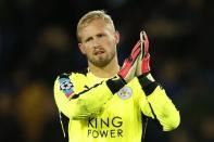 Britain Soccer Football - Leicester City v FC Copenhagen - UEFA Champions League Group Stage - Group G - King Power Stadium, Leicester, England - 18/10/16 Leicester City's Kasper Schmeichel celebrates after the game Action Images via Reuters / Andrew Boyers Livepic