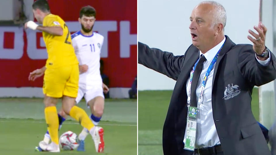 Graham Arnold couldn’t believe it. Image: Fox Sports