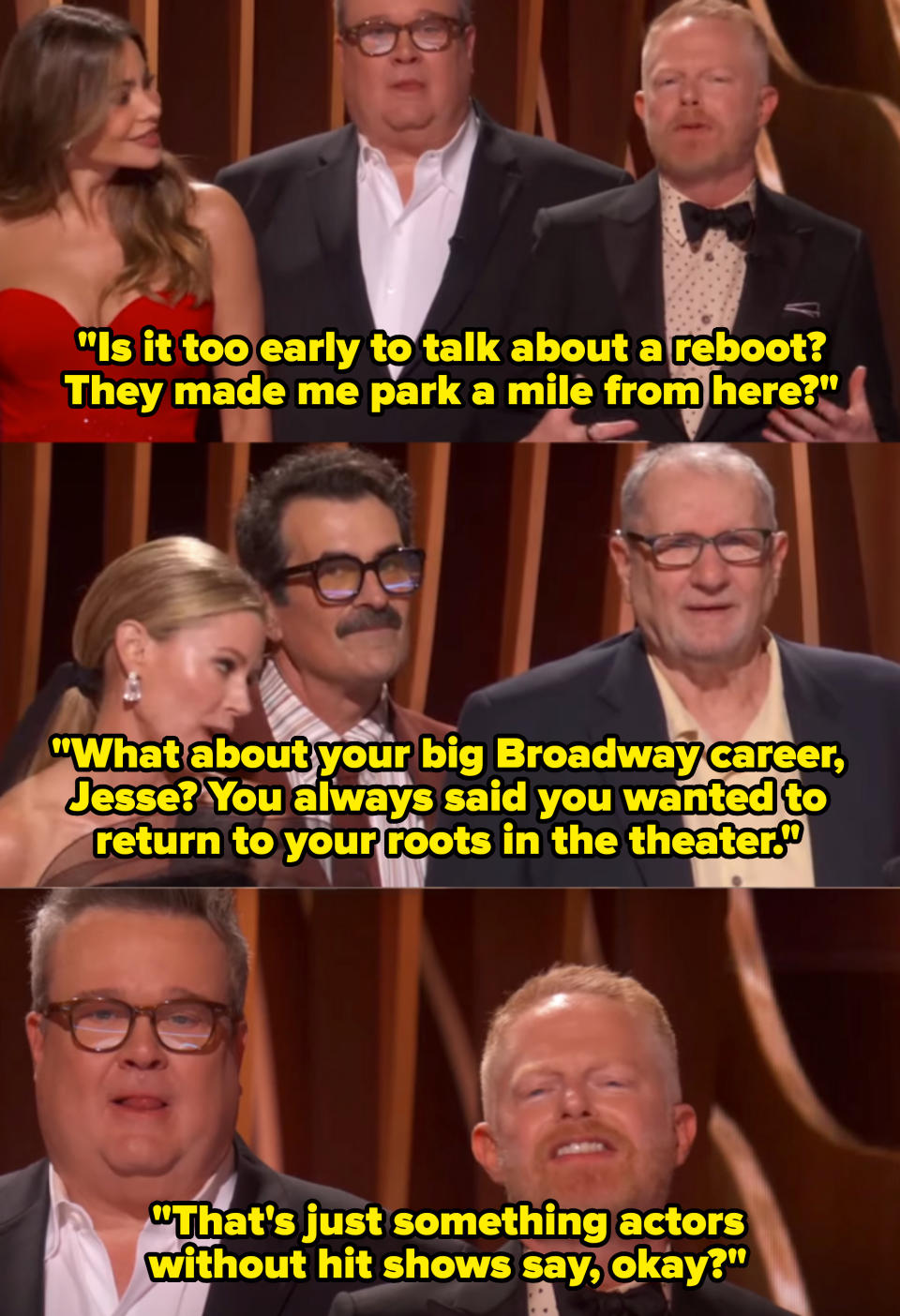 Four people on stage at an awards ceremony