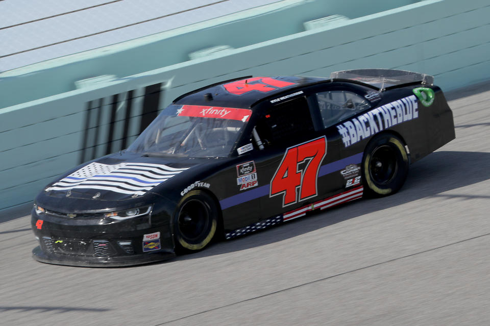 Kyle Weatherman, driver of the #47 Chevrolet, races during the NASCAR Xfinity Series Hooters 250 at Homestead-Miami Speedway on June 13, 2020 in Homestead, Florida.